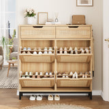 Jocoevol Rattan Shoe Cabinet Storage for Entryway - Hidden Shoes Storage with 4 Flip Drawers, Narrow Shoe Organizer Cabinet for Hallway, Foyer (Brown) Jocoevol
