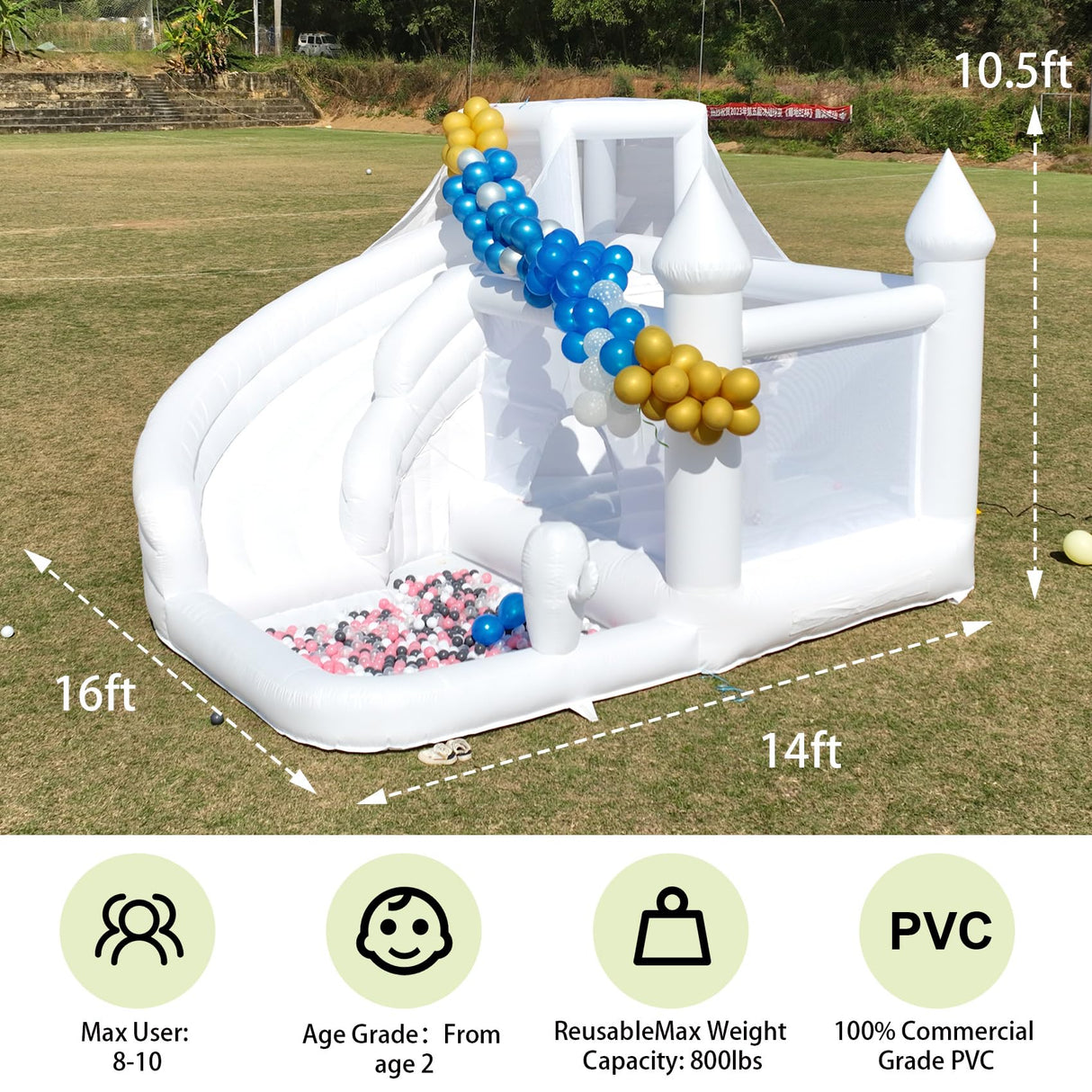 White Bounce House for Adults Kids,15.8FT Heavy Duty 100% PVC Large Commercial Bounce House Bouncy Castle with Big Slide and Ball Pit for Backyard,Birthday Party,Wedding,Outdoor Game Eachup