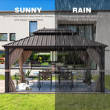 YOLENY 10' X 13' Hardtop Gazebo Galvanized Steel Outdoor Patio Gazebo Canopy Double Roof Pergolas Aluminum Frame with Netting and Curtains for Garden, Patio, Lawns, Parties YOLENY