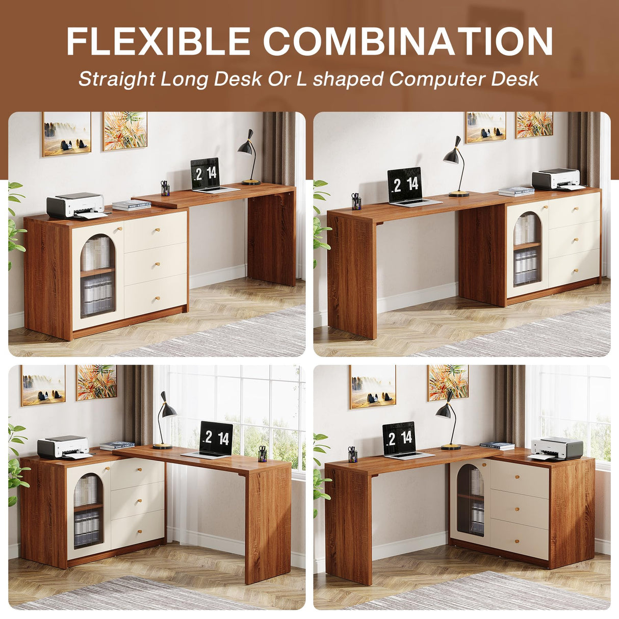 Tribesigns L Shaped Computer Desk with Drawers, Modern Corner Home Office Desk with Reversible Storage Cabinet, Long Study Writing Desk Workstation for Home Office, Rustic Brown Tribesigns