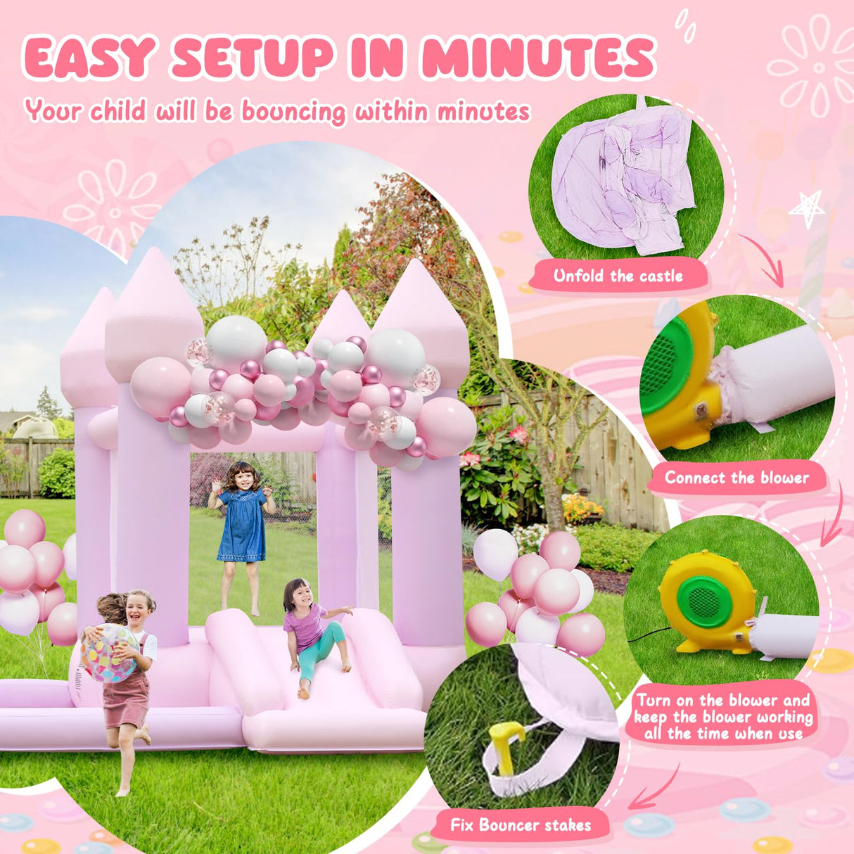 FBSPORT White Bounce House, Inflatable Bouncer with Air Blower,Indoor & Outdoor Bouncy Castle with Big Ball Pit for Wedding Party Kids Birthday Party, Easy to Install FBSPORT