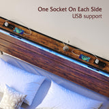 Tatub Queen Size Headboard Only, LED Wooden Headboard with 2 Charging Outlets, Rustic Flat Wood Panel Head Board Queen with Bed Frame Adjustable Adapter, Easy Assembly, Rustic Brown Tatub