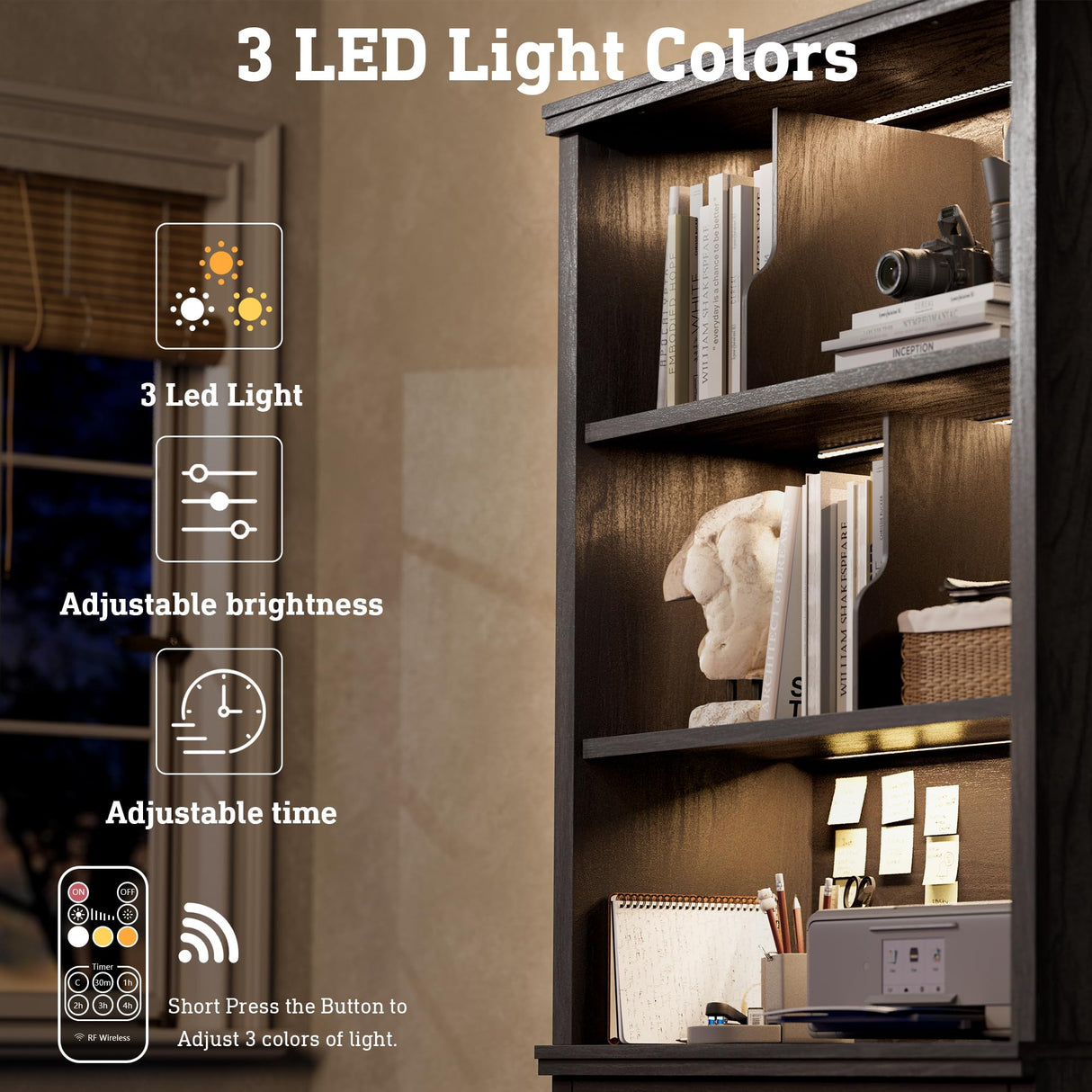 STO'SENSE 72.2" Tall Bookshelf & Bookcase with LED Lights, 6-Tier Bookshelf with Drawer and Open Shelves, Modern Display Storage Cabinet with Doors for Home Office, Living Room, Bedroom (1 Piece) STO'SENSE