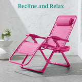 Best Choice Products Adjustable Zero Gravity Chair, Monochromatic Color Folding Patio Recliner w/Side Tray, Headrest - Hot Pink Best Choice Products