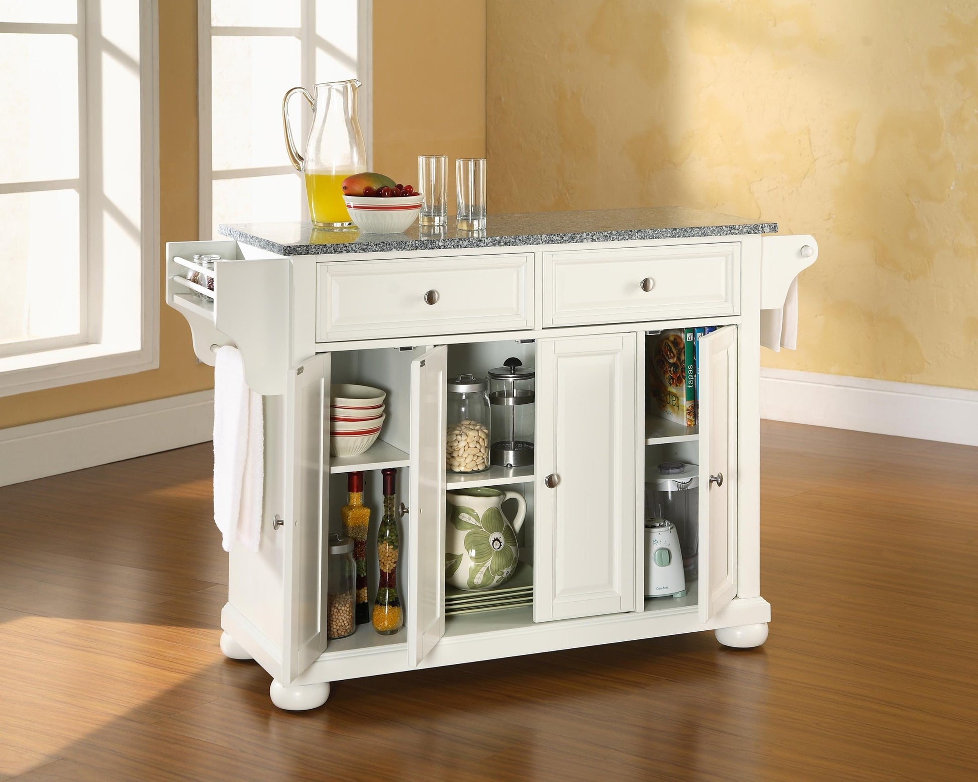 Crosley Furniture Alexandria Kitchen Island with Solid Grey Granite Top - White - WoodArtSupply