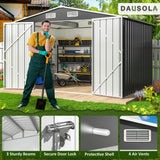 DAUSOLA 10x8 FT Outdoor Storage Shed, Metal Garden Tool Shed with Updated Frame Structure and Lockable Doors, Ideal for Backyard Garden Patio Lawn, Grey DAUSOLA