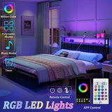 AMERLIFE LED Bed Frame with Drawers, King Platform Bed Frame with 2-Tier Storage & Leather Upholstered & Charging Station Headboard, No Box Spring Needed, Noise Free, Easy Assembly, Black AMERLIFE