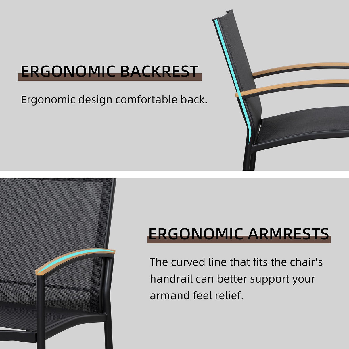 Shintenchi 3 Pieces Patio Bistro Sets, Outdoor Textilene Fabric Conversation Bistro Set, Textilene Fabric Front Porch Chairs Small Patio Furniture Set with Table for Lawn,Garden,Balcony (Black) Shintenchi