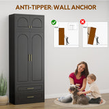 UNICOLY 86" Wardrobe with Drawers, 71'' Armoire Wardrobe Closet with 15" Cabinet, Metal Clothes Storage Cabinet with Hanging Rod, for Bedroom School, Employee, Gym, Assembly Required, Black UNICOLY