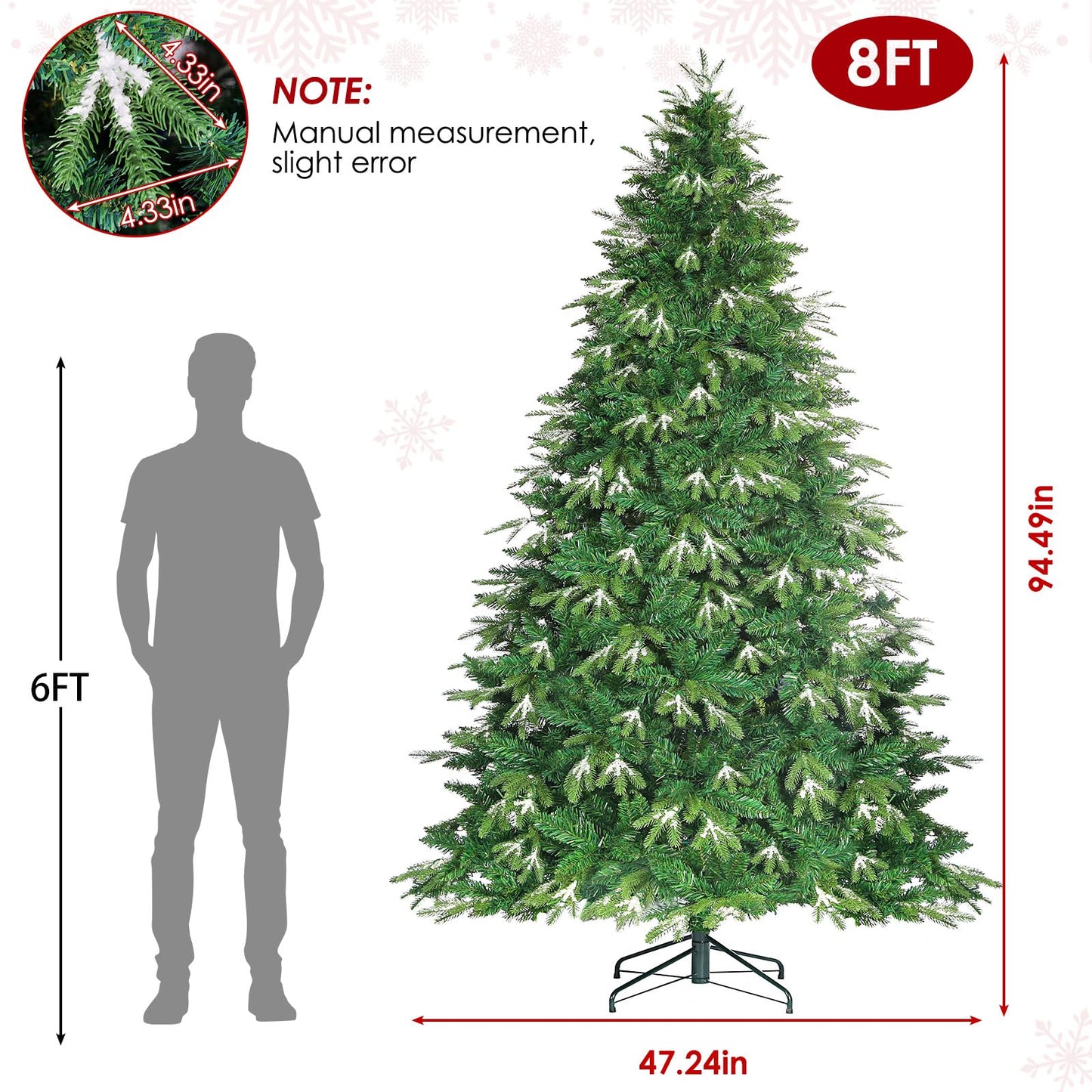 Arlopu 8ft PE&PVC Prelit Christmas Tree, Artificial Spruce Tree with 400 Warm White Lights, 1312 Branch Tips, Ice Crystal, Metal Hinges and Foldable Stand for Home,Party,Store,Holiday, Decor