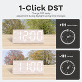 JALL Wooden Digital Alarm Clocks for Bedrooms, Large Bold Digits Electric Desk Clock, with Dual Alarm, USB Port, DST, Auto Dimmer for Wood Decor, Bedside, Gift, White JALL