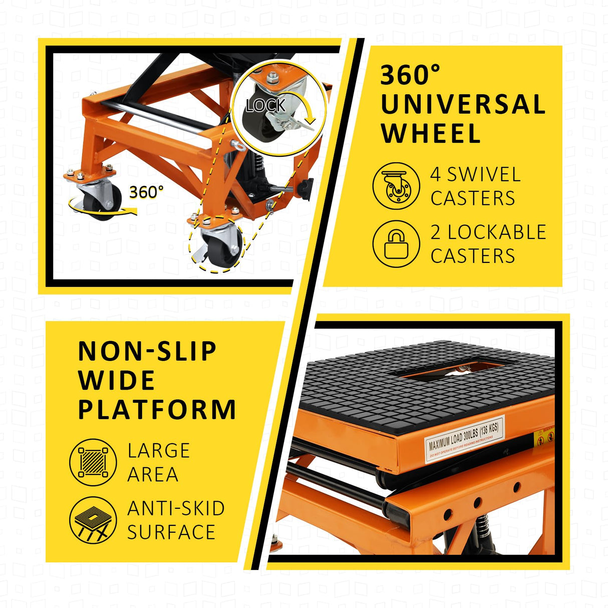 PENSUN Hydraulic Motorcycle Lift Table, 350 LBS Heavy Duty Ultra-Stable Motorcycle Scissor Jack Stand Fit for Motorcycle Dirt Bike ATV Motorcycle Bike, with Deck, J-Hooks, 4 Wheels PENSUN
