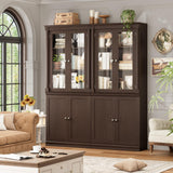 FACBOTALL 71.3'' Tall Bookcase with Glass Doors, Farmhouse Book Shelf with Adjustable Shelf, Tall Bookshelf with Storage, Bookshelves and Bookcases with 5 Tier Display Storage for Living Room, Brown FACBOTALL