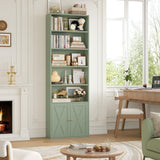 FACBOTALL 82" Tall Bookcase and Book Shelf, 24" Wide Bookshelf with Doors, 7 Tier Bookcase with Storage and Adjustable Shelf, Open and Display Farmhouse Bookshelf for Living Room, Home Office, Green FACBOTALL