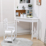 Kids Desk and Chair Set, Wooden Corner Study Table with Bookshelf, Bulletin Board, and Pen Holder, Writing Table for Boys and Girls, White GarveeHome