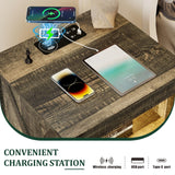 ACTKISS Night Stand with Gun Drawer, Bedside Table with Charging Station & LED Light, Gun Nightstand for Bedroom Living Room, Farmhouse End Table, Rustic ACTKISS