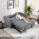 HAOMARKETS 3 in 1 Convertible Sleeper Sofa Bed, Loveseat Chaise Lounge with Pullout Bed, 2-Seater Futon Couches with Storage Pockets, 3-Level Adjustable Backrest and Pillows for Living Room，Grey HAOMARKETS
