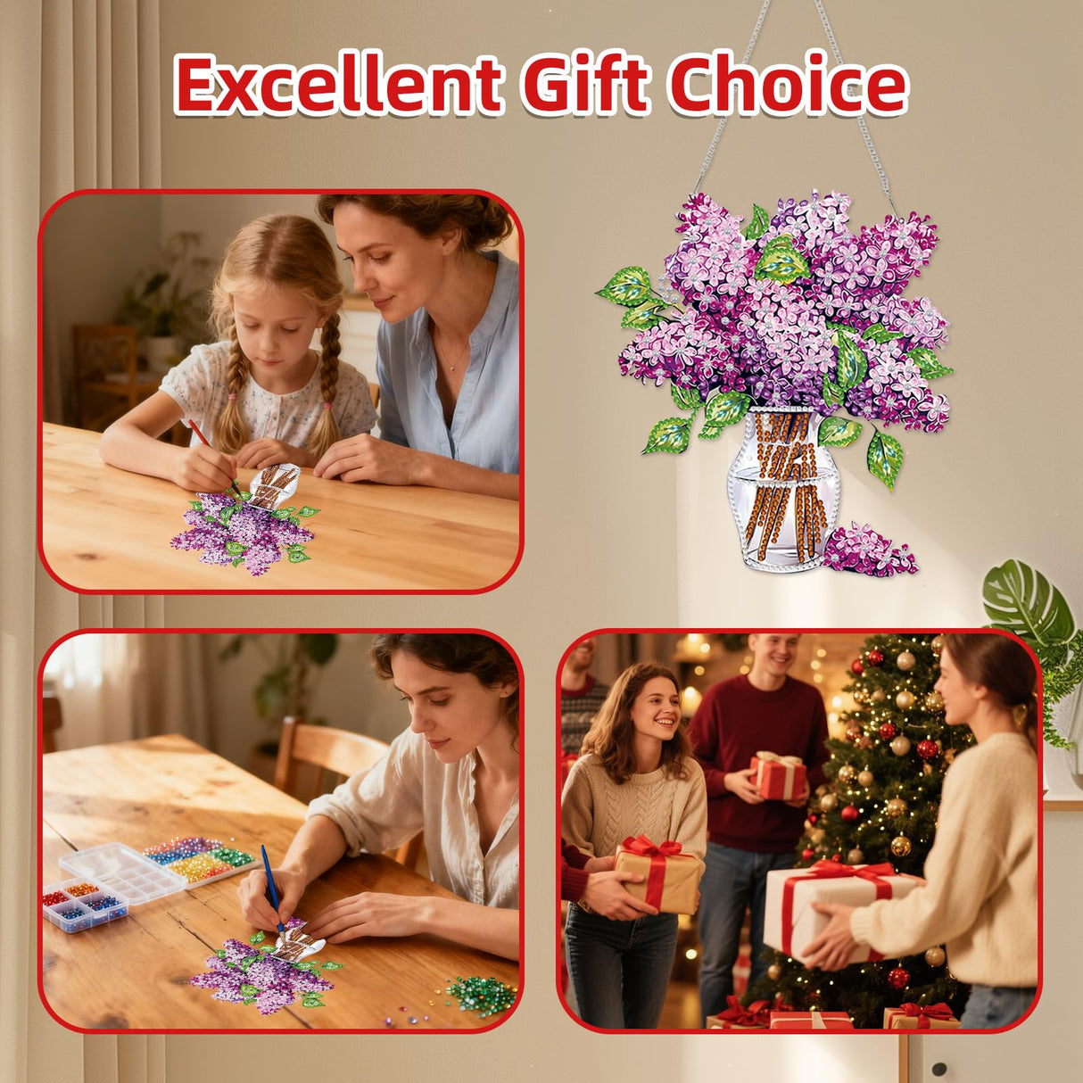 ZENDIYO Flowers Diamond Art Hanging Kits for Adults Kids, DIY Acrylic Special Shaped Diamond Art Painting Window Pendants Dreamcatcher for Home Wall Hanging Kits Hanging Ornament Christmas Gift ZENDIYO