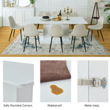 9-Piece High Gloss Dining Table with 8 Beige Fabric Durable Metal Legs Chairs for 6-8 Persons, 63-80.7'' Contemporary Extendable Table Set for Dining Room, Conference Room, Reception Area, White Homy Casa