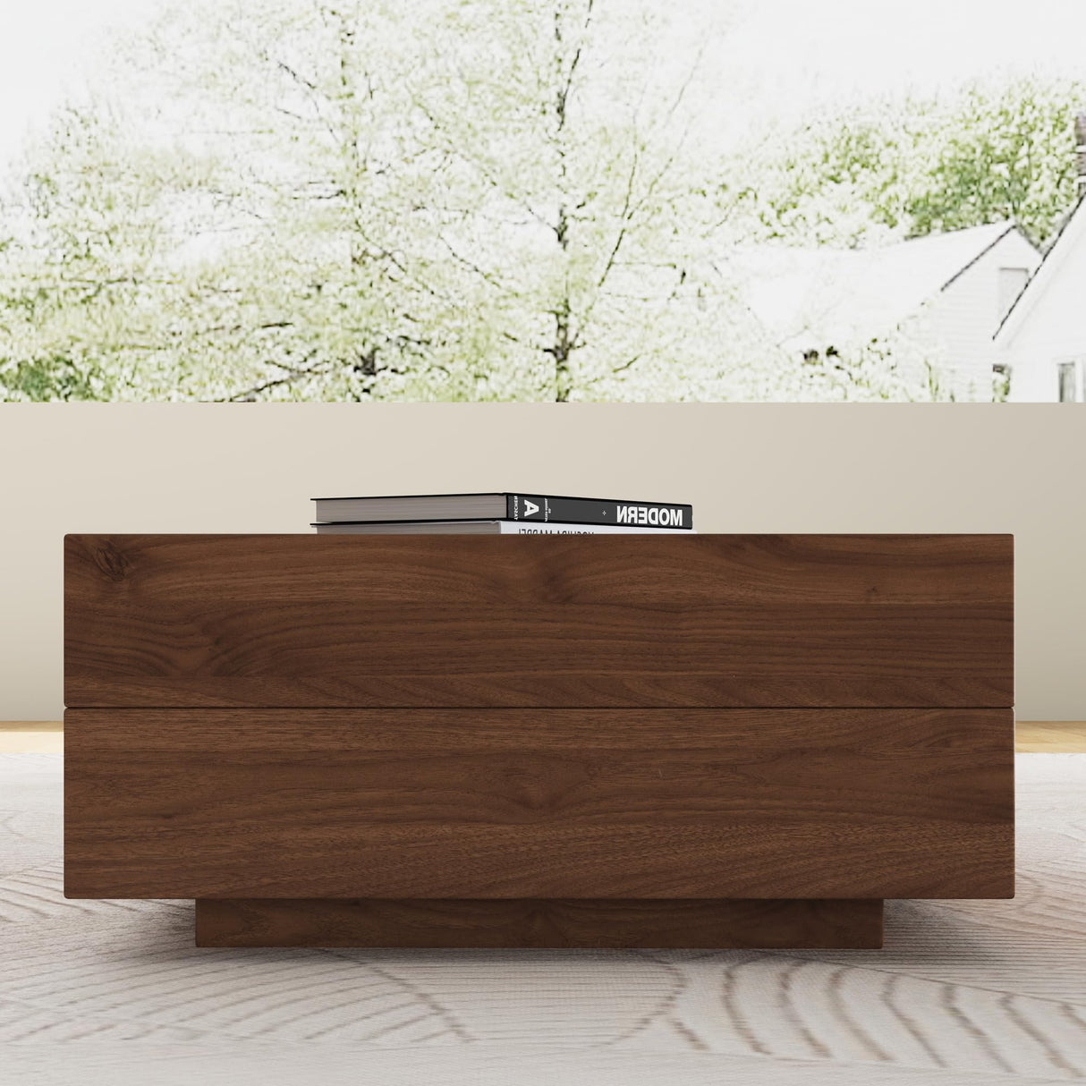 Mid-Century Modern Expandable Coffee Table (47.2"-81.8" Adjustable Centerpiece),Center Table with Large Storage for Living Room Living Rooms, Bedrooms, or Lounge Spaces,Walnut NessCarsti