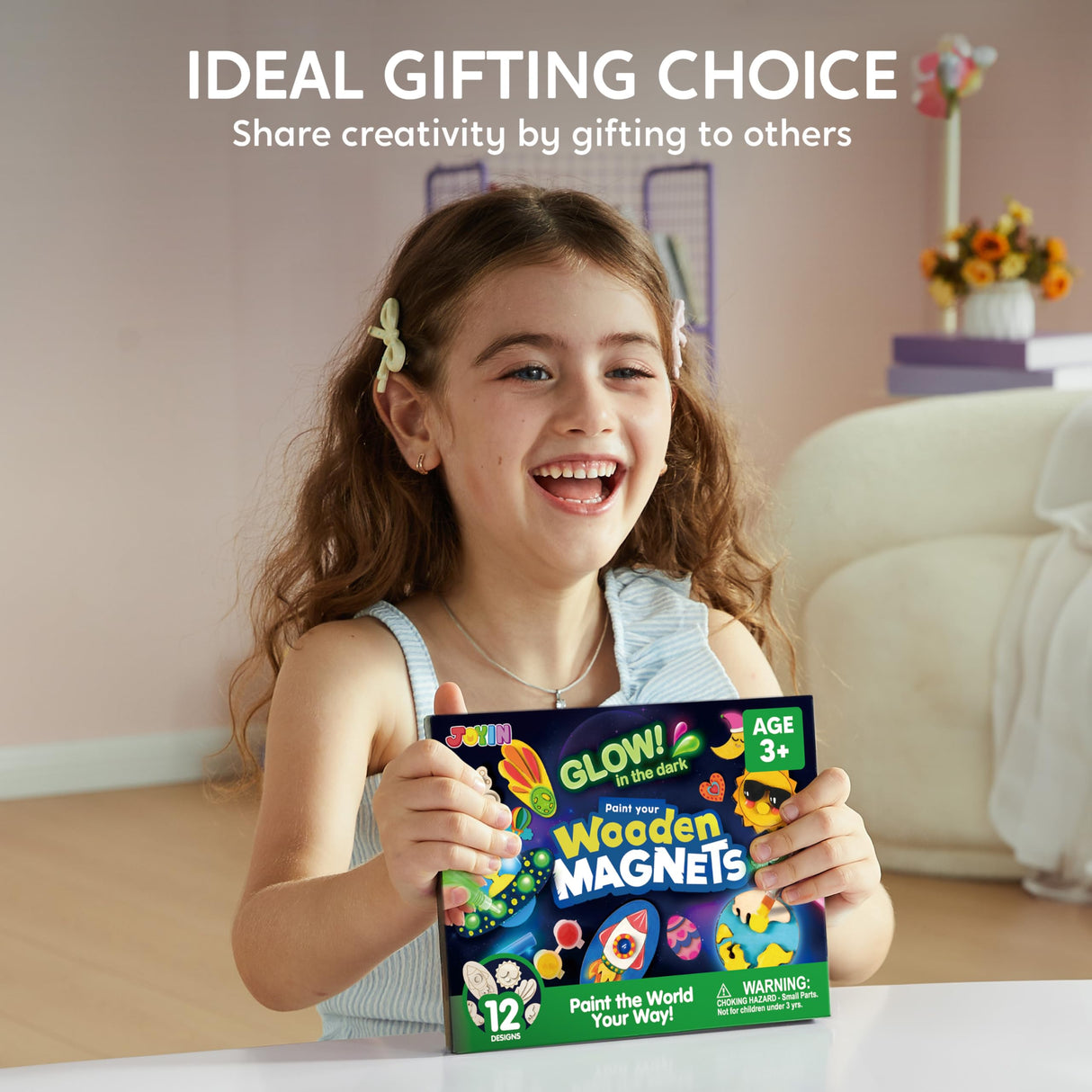 JOYIN 12 Glow in The Dark Wooden Magnets for Kids, Paint Your Own Arts and Crafts Painting Kit, Halloween Crafts Birthday Parties and Family Crafts Gift, Party Favors for Boys Girls Ages 3+ JOYIN