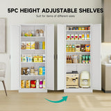 SISESOL Tall Metal Storage Cabinet with 2 Doors and 5 Shelves,75 inch White Pantry Storage Cabinet,Large Farmhouse Pantry Cupboard for Home,Kitchen,Dining/Living Room SISESOL