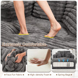JEEOHEY 56"W Oversized Chaise Lounge Chair Indoor,Plush Faux Fur Sleeper Sofa Couch Bed with Pillows&Wide Armrest,Fluffy Comfy Cloud Sofa,Compression Foam Boneless Couch for Living Room,Bedroom(Grey) JEEOHEY