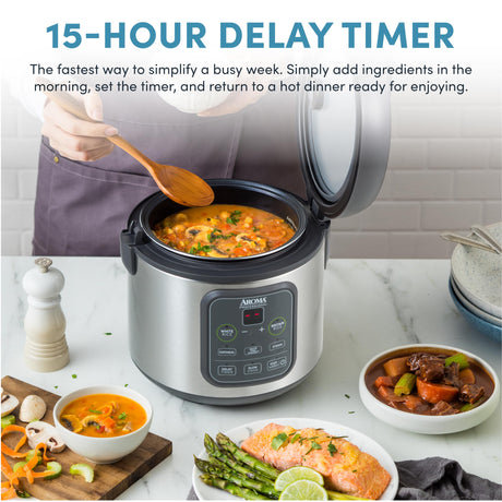 AROMA Professional Digital Rice Cooker, Multicooker, 4-Cup (Uncooked) / 8-Cup (Cooked), Steamer, Slow Cooker, Grain Cooker, 2Qt, Stainless Steel Exterior, ARC-994SG AROMA