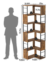 Qriocioa 7-Tier Corner Bookshelf 73.6 Inches Tall Corner Bookcase Industrial Wood and Metal L Shaped Bookshelf Large Storage Display Rack for Living Room, Home Office, Rustic Brown Qriocioa