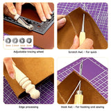 Daily Treasures 73pcs Leather Craft Kits with Portable Handbag, Leather Working Kit with 18 Punch Tool,Tracing Wheel,7 in 1 Groover,Awl,Waxed Thread,Needles,Tools for DIY Polishing Sewing Cutting Daily Treasures