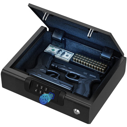 Gun Safe,Biometric Gun Safe for Pistols 3-Ways unlock Safe Fingerprint Digital PIN Key Unlock with Voice, Gun lock box for Cloakroom living room Bedroom Nightstand and Car BILLCONCH - WoodArtSupply