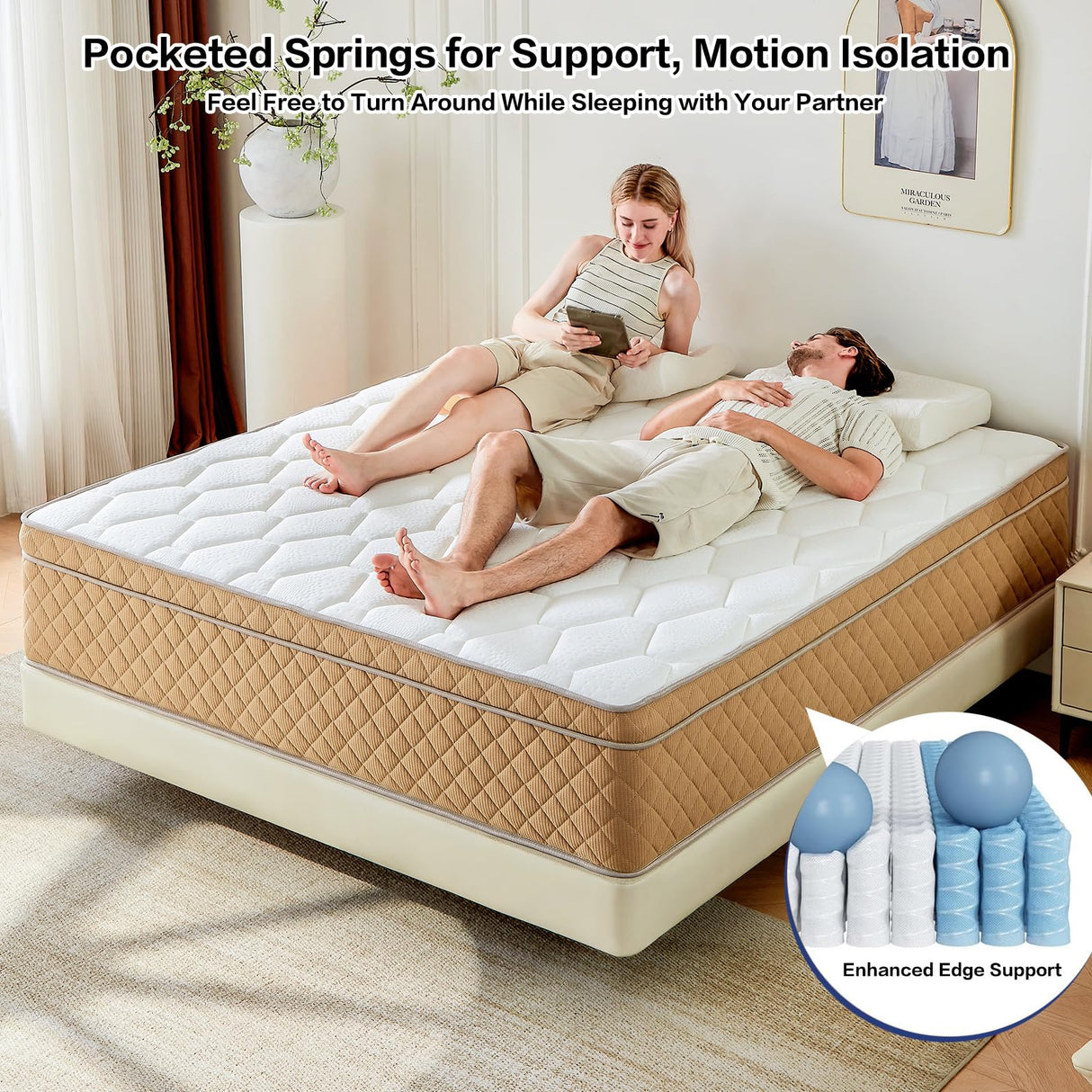 Niqooia Queen Size Mattresses, 12 Inch Hybrid Mattress in a Box, Memory Foam and Individual Pocket Springs, Soft and Breathable, Fiberglass Free, CertiPUR-US Certified, Cooling Queen Mattresses Niqooia