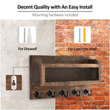 Nekon Mail and Key Holder for Wall Decorative, 11 Inch Wooden Wall Key Organizer with 5 Key Hooks, Wall Mount Storage Shelf for Entryway Hallway (Brown) Nekon
