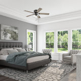 Portage Bay Ceiling Fans 52" Renton Bronze Indoor Fan with Clear 3 Light LED Multi Arm; E26/B11 Bulb and Pull-Chains, Traditional Style, 5 Reversible Barnwood/Dark Chestnut Blades, 51439 Portage Bay