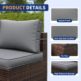 VONZOY Patio Furniture Set, 7-Piece Outdoor Sectional with Waterproof Cover, All-Weather Wicker Patio Conversation Sets for Backyard (Brown with Grey Cushion) VONZOY