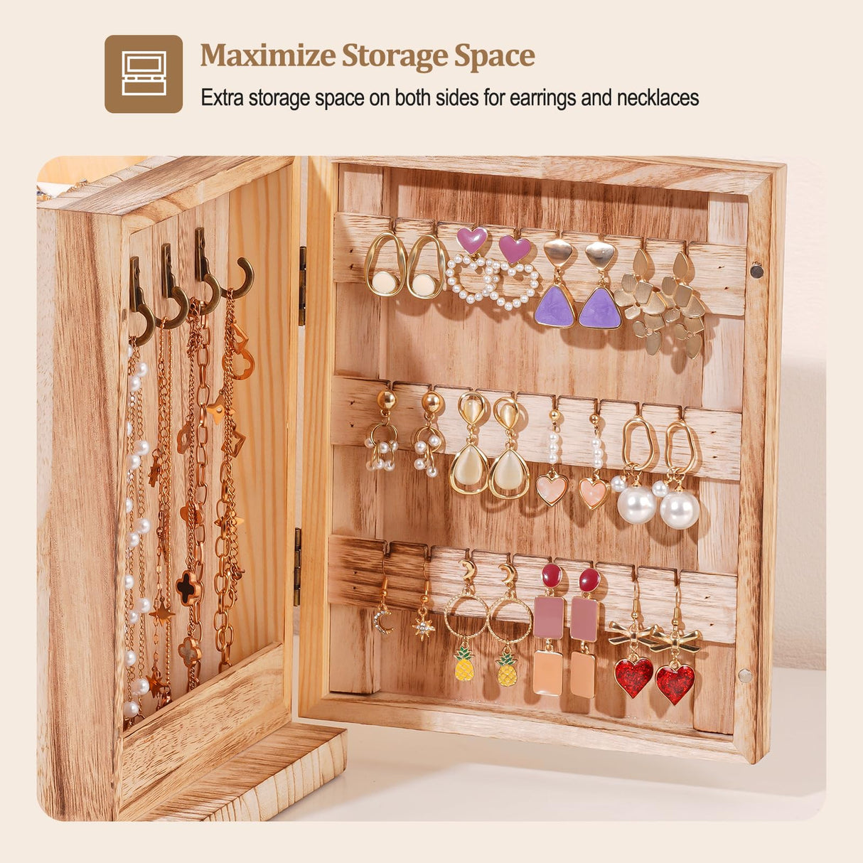 ProCase Large Jewelry Box, 5-Layer Wooden Jewelry Boxes for Women, Jewellery Holder Organizer Storage Case with Mirror for Earrings Bracelet Necklace for Dresser -Natural ProCase