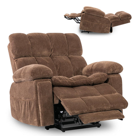 Oversized Power Lift Recliner Chair with Adjustable Headrest for Elderly,Dual Motor Lay Flat Recliner Chair with USB Port,Type C,Big and Tall Recliner with Massage and Heat,Cup Holders,Storebox,Brown Zuacs