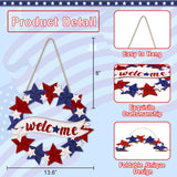 4th/Fourth of July Decorations Welcome Wreath for Front Door - Wooden Red White and Blue Star Sign, Patriotic Memorial Day Porch Home Wall Outside Decor 80UncleKimby