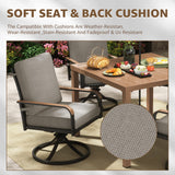 NATURAL EXPRESSIONS 5 Piece Outdoor Patio Dining Sets, 4pcs Swivel Dining Chairs & Square Woodgrain Dining Table with 1.65”Umbrella Hole for Lawn, Garden, Deck, Backyard and Porch NATURAL EXPRESSIONS