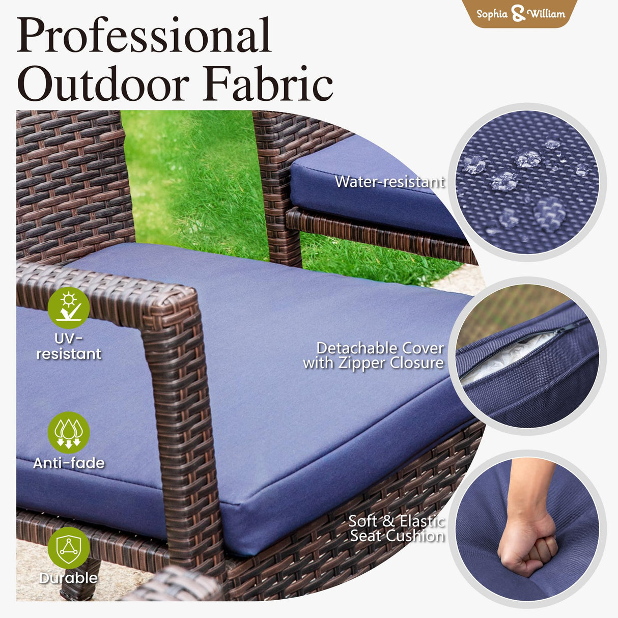 Sophia & William 9 Pieces Patio Dining Set for 8, 60" Large Square Patio Table and Rattan Chairs Set, All Weather Outdoor Dining Set, 8 People Metal Patio Table Set for Outside, Black Tabletop Sophia & William