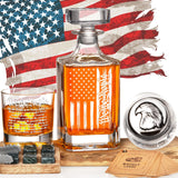 PONPUR Whiskey Decanter Engraved We The People American Flag, 750ml Whiskey Decanter Set with 2 Glasses, Christmas Boss Day Patriotic Birthday Gifts For Men Dad, Liquor Scotch Bourbon Presents PONPUR