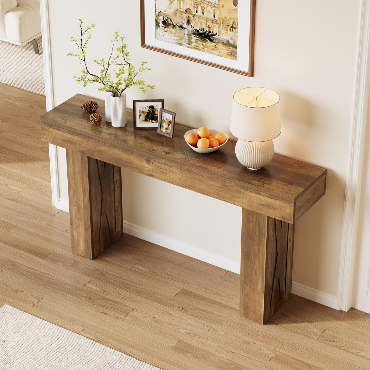 LITTLE TREE 63-Inch Narrow Console Table, Modern Sofa Table for Hallway, Entryway Table for Living Room, Bedroom, Home Office, Wood Color LITTLE TREE