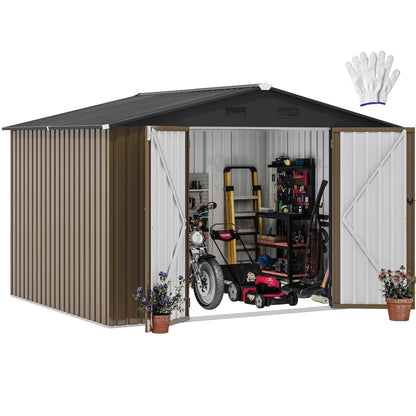 DWVO 10'x8' Large Metal Outdoor Storage Shed, Heavy Duty Tool Storage Sheds for Backyard Patio Lawn - Ideal for Bicycles, Garden Tools, and Lawn Equipment, Easy-to-Assemble, Brown