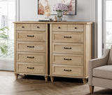 WAMPAT Wide Dresser for Bedroom with 10 Drawers, Farmhouse Chest of Drawers with Solid Wood Legs, Vertical Dresser Storage Organizer, Wooden Dressers Set for Kids Bedroom, Hallway, Oak WAMPAT