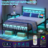 Samurbex Full Size Bed Frame with Headboard,Black Metal Platform Bed Frame Full Size with Charging Station & LED Lights,12-Inch Under Bed Storage,No Box Spring Needed,Noise Free,Easy to Assemble Samurbex