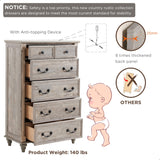 T4TREAM Farmhouse 6 Drawers Dresser Chests for Bedroom w/4 Solid Wood Feet & Column Decor, Tall Wood Country Rustic Chest of Drawers, Storage T4TREAM