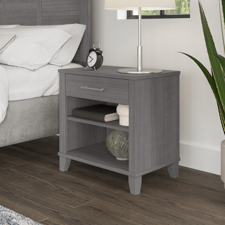 Bush Furniture Somerset Nightstand with Drawer and Shelves in Platinum Gray Bush Business Furniture