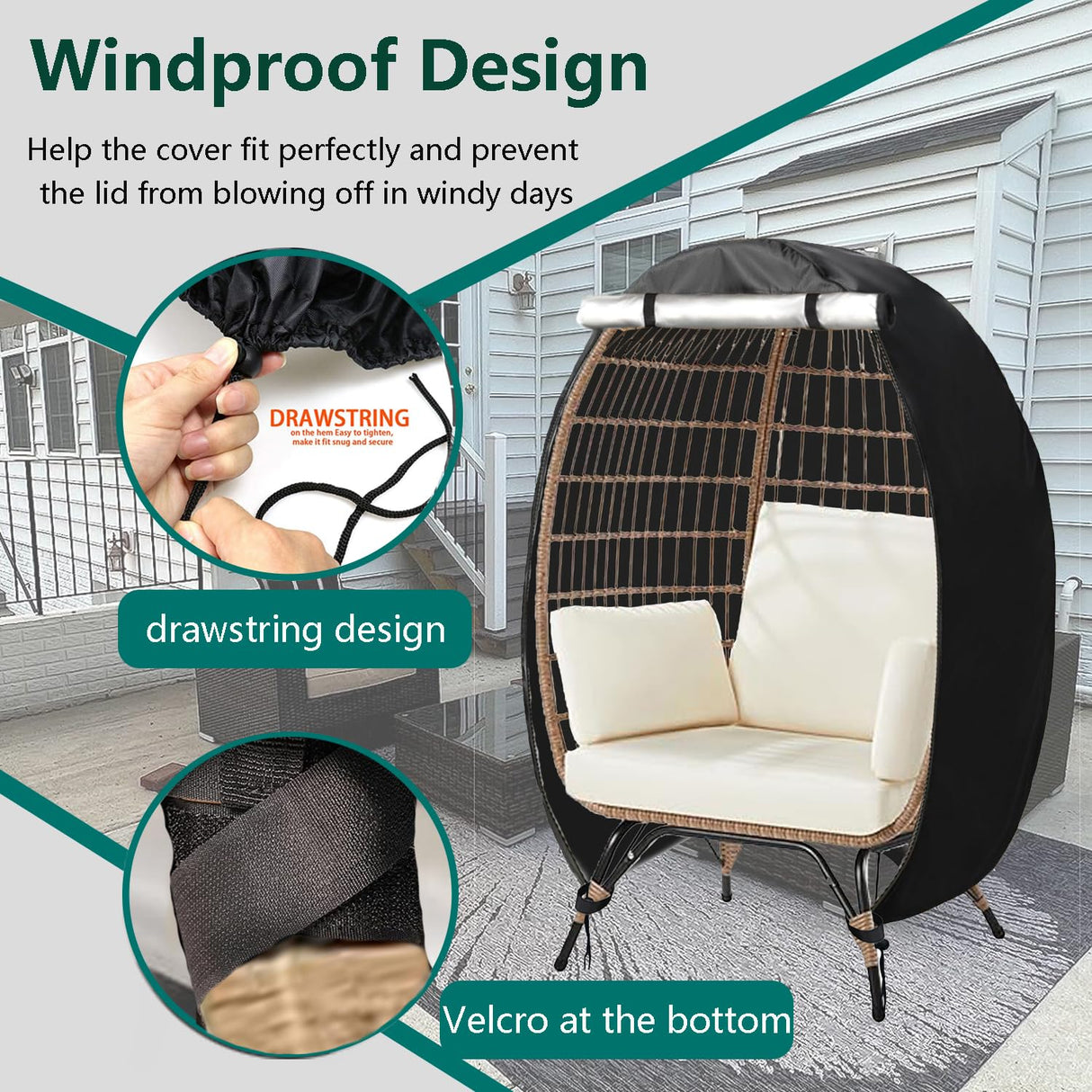 FLYMEI Wicker Egg Chair Cover Indoor Outdoor Lounger Chair Cover with Double Zipper for Wicker Patio Basket Chair, Waterproof, Dustproof and Anti-UV, 45.3"L x 23.6"W x 55.1"H FLYMEI