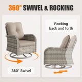 Muphyers 10-Piece Outdoor Patio Furniture Set with Rocking Swivel Chair, PE Wicker Rattan Sectional Sofa Patio Conversation Set with 55,000 BTU Fire Pit Table & Coffee Table, Sand Muphyers