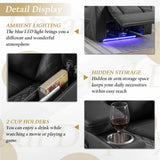 TUNYI Home Theater Recliner Chair - Power Recliner Sofa Chair with Adjustable Headrest Faux Leather Reclining Chair with USB/Storage/LED Light/Cup Holder (Black, 1 PC) TUNYI